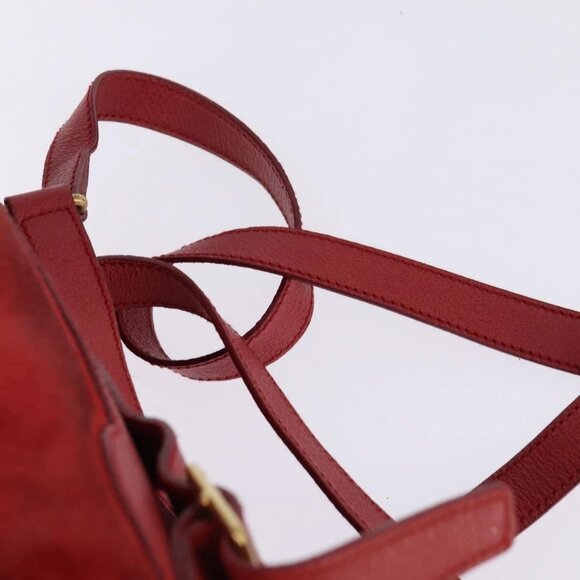 GUCCI Bamboo Backpack Suede Leather Red Gold Auth - Picture 11 of 16